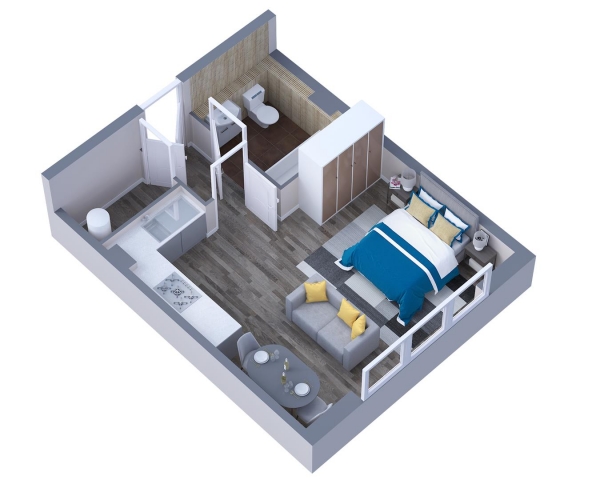 Floor Plan for 1 Bedroom Studio to Rent in Brunel House, The Hard, Portsmouth, PO1, 3GY - £213 pw | £925 pcm