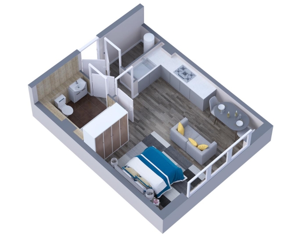 Floor Plan for 1 Bedroom Studio to Rent in Brunel House, The Hard, Portsmouth, PO1, 3GY - £213 pw | £925 pcm