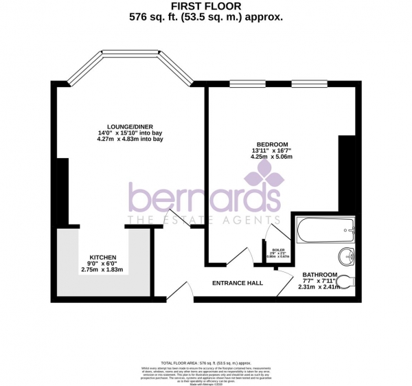 Floor Plan for 1 Bedroom Flat for Sale in Lord Montgomery Way, Portsmouth, PO1, 2SG -  &pound120,000