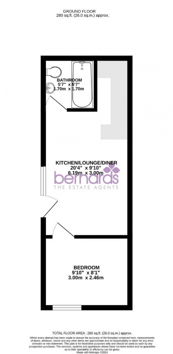 Floor Plan Image for 1 Bedroom Flat for Sale in Wimbledon Park Road, Southsea