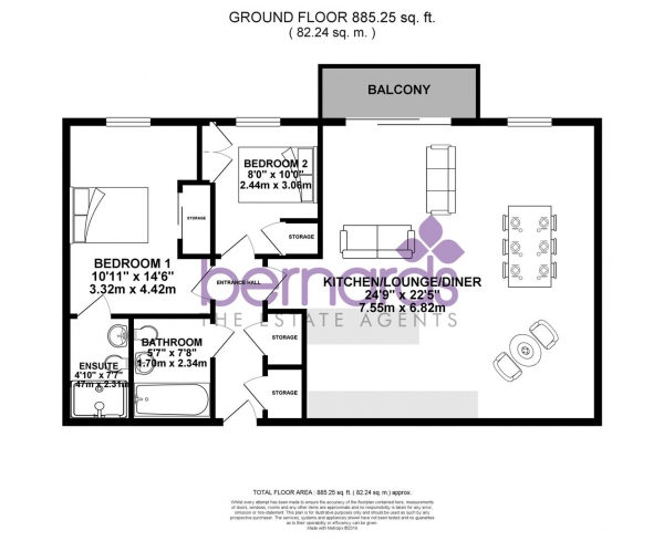 Floor Plan for 2 Bedroom Flat for Sale in Gunwharf Quays, Portsmouth, PO1, 3ET -  &pound399,950