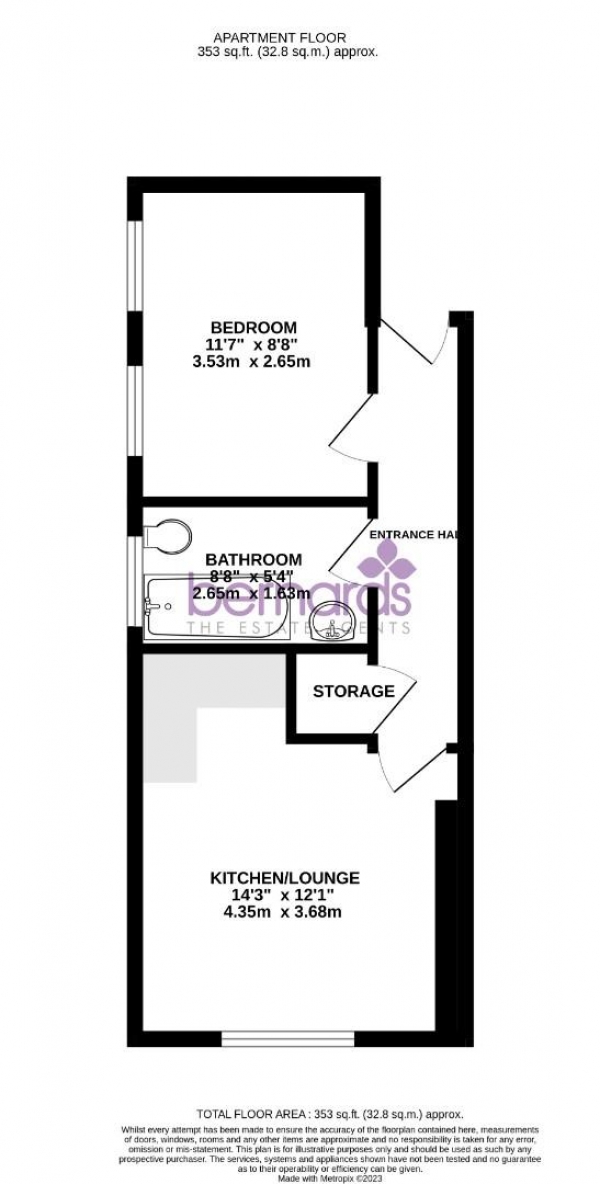 Floor Plan for 1 Bedroom Flat to Rent in Alhambra Road, Southsea, PO4, 0RL - £196 pw | £850 pcm