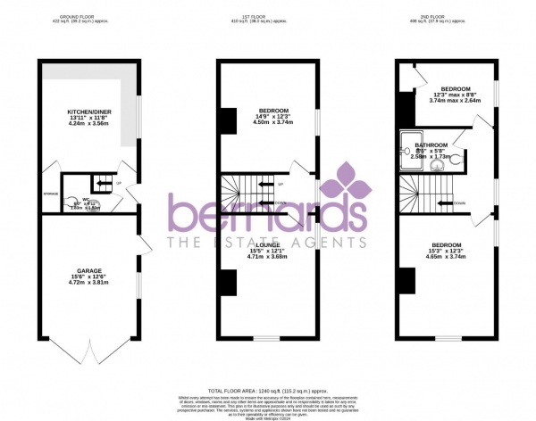 Floor Plan for 3 Bedroom Town House to Rent in Auckland Road East, Southsea, PO5, 2HF - £369 pw | £1600 pcm