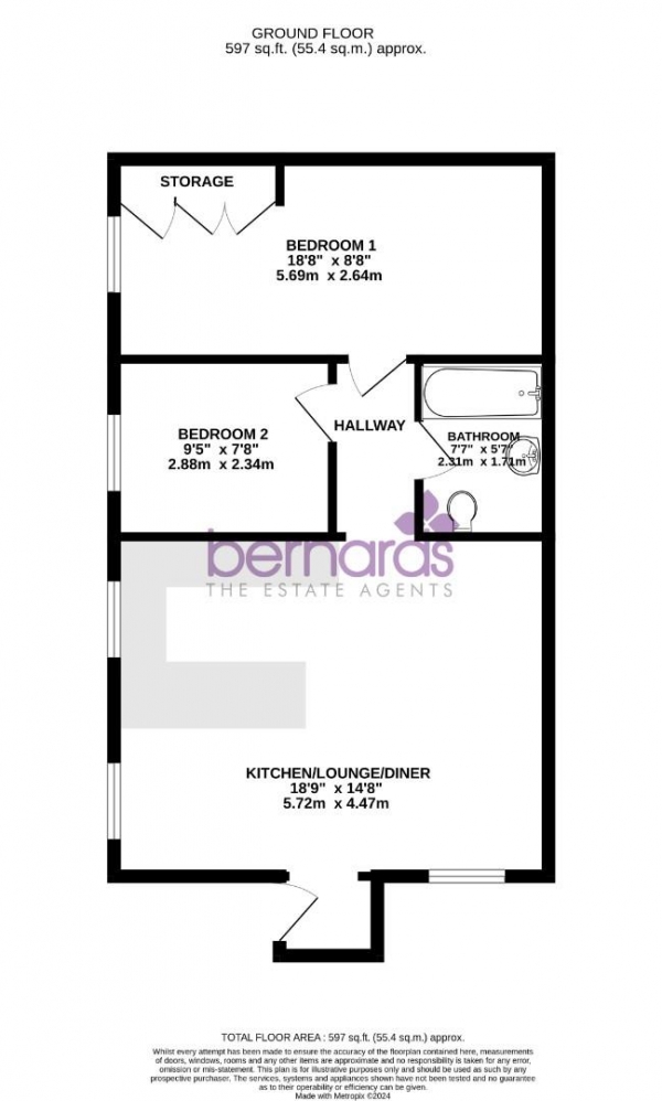 Floor Plan Image for 2 Bedroom Flat for Sale in Yves Mews, Marmion Road, Southsea