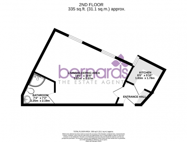 Floor Plan Image for 1 Bedroom Studio to Rent in Grosvenor Apartments, Western Parade, Southsea