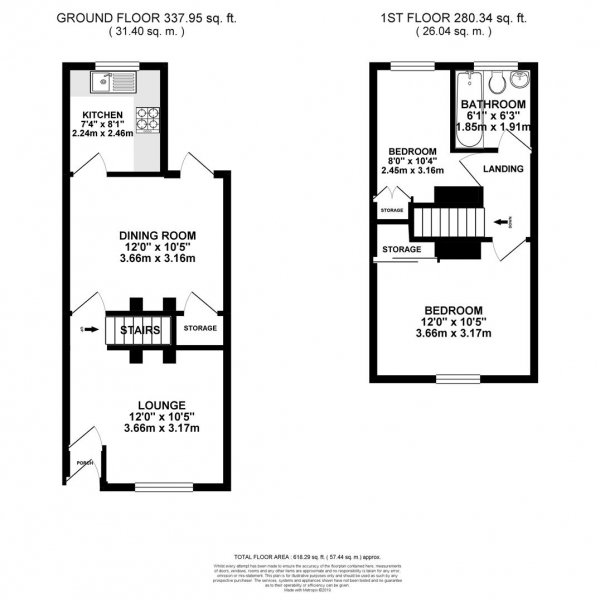 Floor Plan Image for 2 Bedroom Terraced House to Rent in Priory Road, Southsea