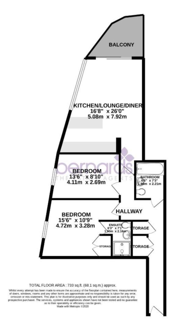 Floor Plan Image for 2 Bedroom Flat to Rent in Admiralty Tower, Queen Street, Portsmouth