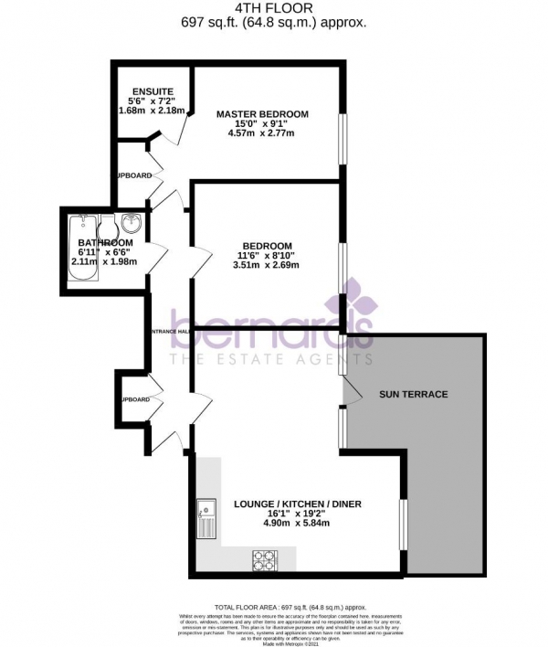 Floor Plan Image for 2 Bedroom Flat to Rent in Hamburg House, Cross Street, Portsmouth