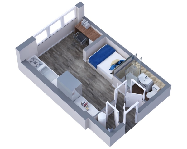 Floor Plan Image for 1 Bedroom Studio to Rent in Brunel House, The Hard, Portsmouth