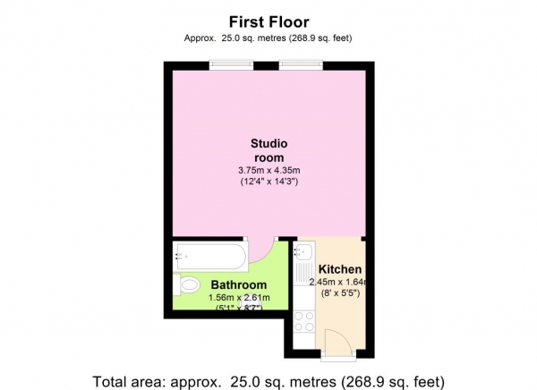 Floor Plan for Studio to Rent in WONDERFUL STUDIO IN EXCELLENT LOCATION, NW11, 7TH - £231  pw | £1001 pcm