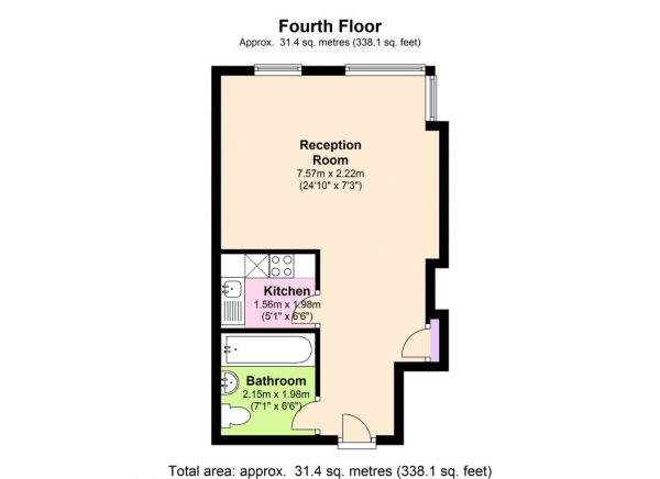 Floor Plan for Studio to Rent in STUNNING STUDIO WITH EXCELLENT TRANSPORT LINKS, NW1, 3AA - £310  pw | £1343 pcm