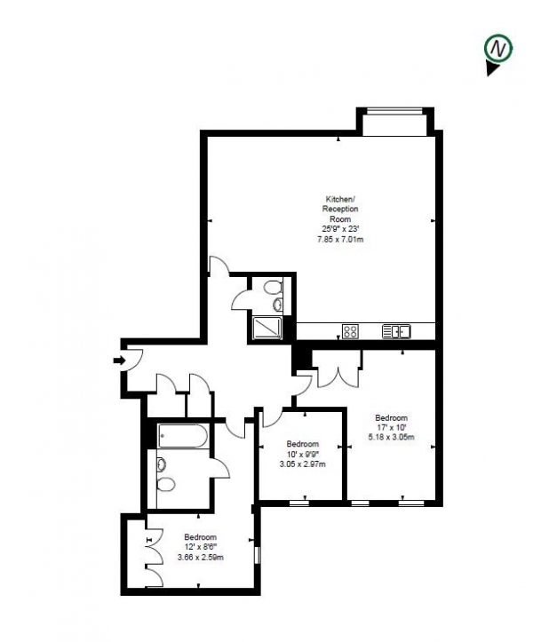 Floor Plan Image for 3 Bedroom Property to Rent in Stunning 3 Bedroom Waterside Apartment!