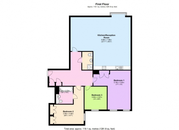 Floor Plan for 3 Bedroom Flat to Rent in INTERIOR DESIGNED FLAT IN PRESTIGIOUS BUILDING, W2, 1AN - £1695  pw | £7345 pcm