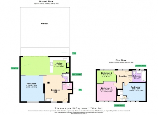 Floor Plan Image for 3 Bedroom Terraced House to Rent in Modernised 3 Bedroom House with a Private Garden