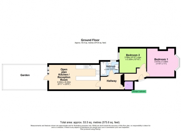 Floor Plan Image for 2 Bedroom Flat to Rent in Newly Refurbished with Private Garden