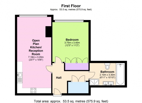 Floor Plan Image for 1 Bedroom Flat to Rent in MARYLEBONE - AIR CONDITIONED FLAT