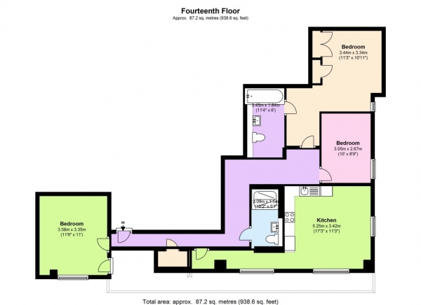 Floor Plan Image for 3 Bedroom Flat to Rent in Stunning 3 Bed with Amazing City Views