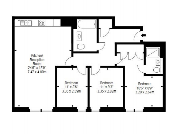 Floor Plan Image for 3 Bedroom Flat to Rent in GORGEOUS PADDINGTON BASIN, STUNNING CANAL VIEWS