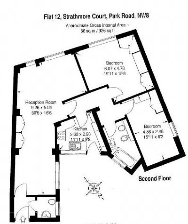 Floor Plan Image for 2 Bedroom Flat to Rent in STUNNING TWO BED IN GORGEOUS REGENTS PARK