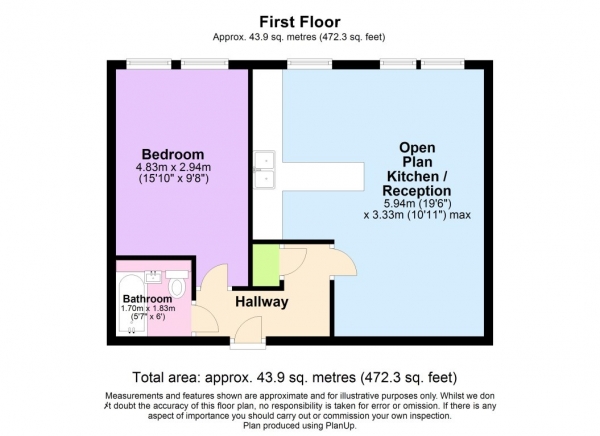 Floor Plan Image for 1 Bedroom Flat to Rent in FABULOUS MODERN ONE BEDROOM FLAT!