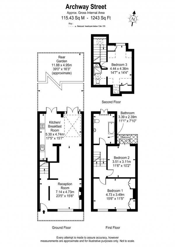 Floor Plan Image for 3 Bedroom Terraced House for Sale in Archway Street, London