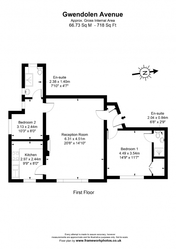 Floor Plan Image for 2 Bedroom Flat for Sale in Gwendolen Avenue, London