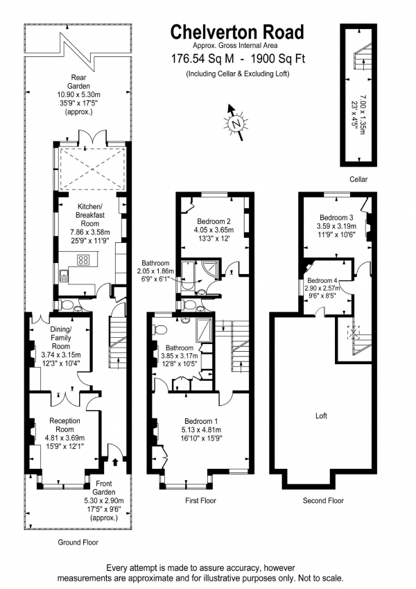 Floor Plan Image for 4 Bedroom Property for Sale in Chelverton Road, London