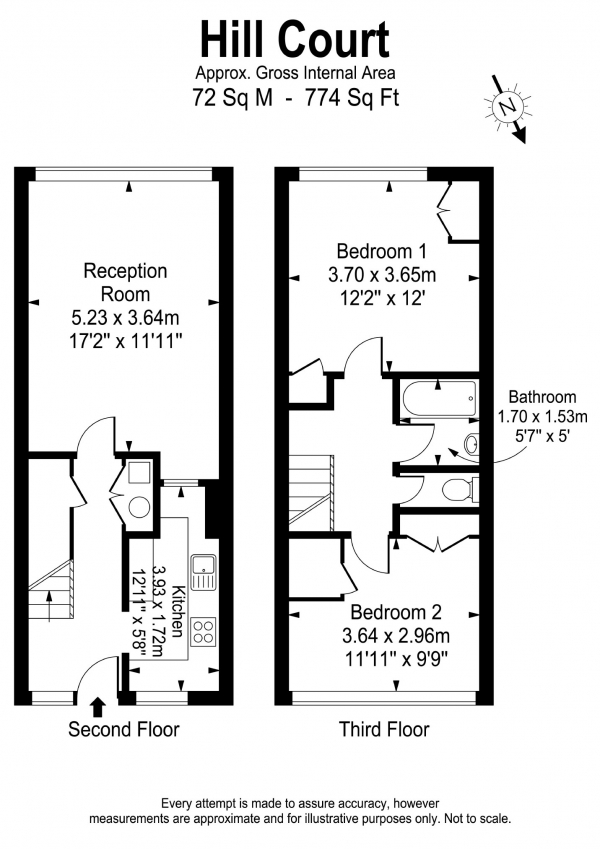 Floor Plan for 2 Bedroom Apartment to Rent in Putney Hill, London, SW15, 6BB - £335 pw | £1450 pcm