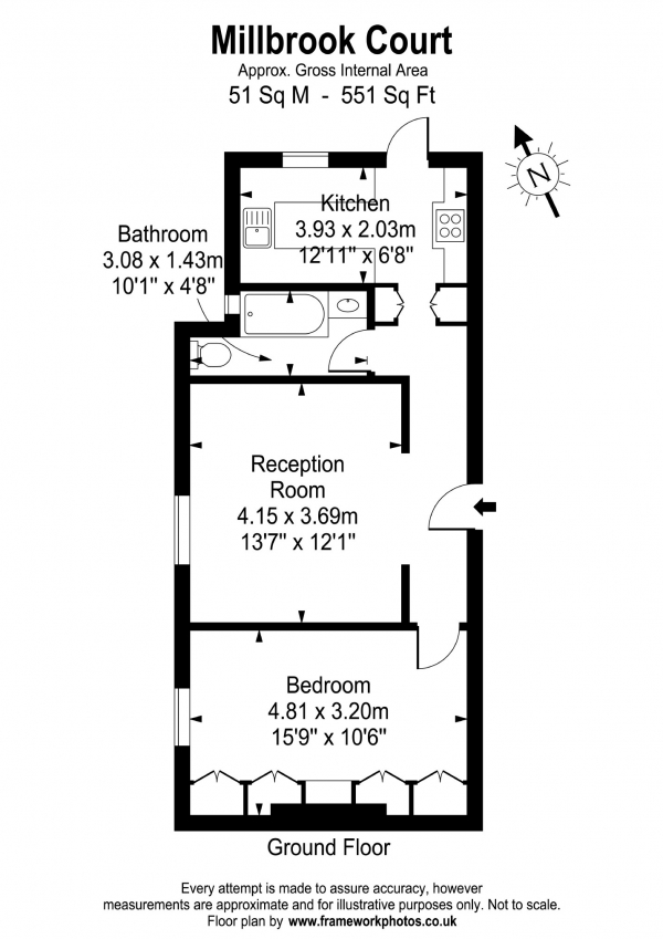 Floor Plan for 1 Bedroom Flat to Rent in Keswick Road, London, SW15, 2RA - £340 pw | £1475 pcm