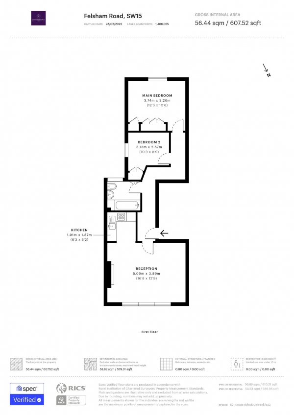 Floor Plan Image for 2 Bedroom Flat to Rent in Felsham Road, London