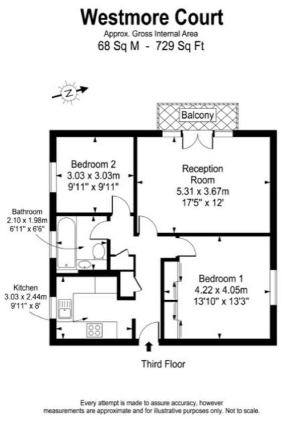 Floor Plan Image for 2 Bedroom Flat for Sale in Carlton Drive, London