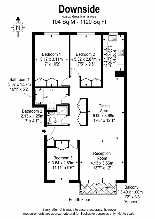 Floor Plan Image for 3 Bedroom Flat for Sale in St Johns Avenue, London