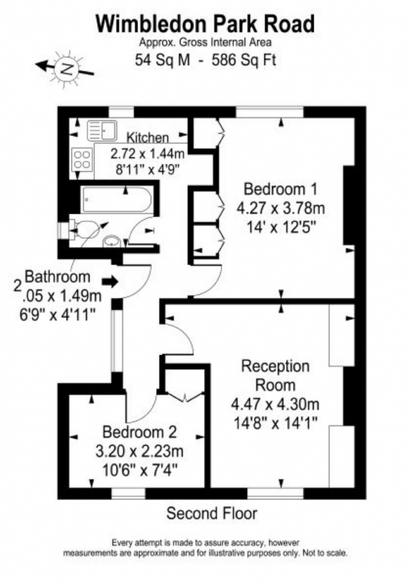 Floor Plan Image for 2 Bedroom Flat to Rent in Wimbledon Park Road, London