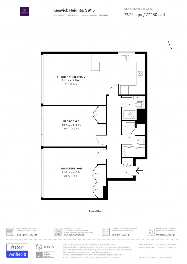 Floor Plan Image for 2 Bedroom Flat to Rent in Keswick Heights, Putney