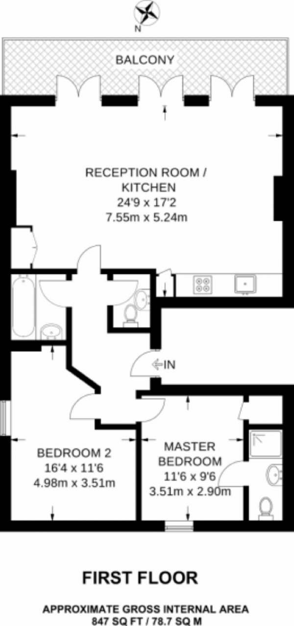 Floor Plan for 2 Bedroom Flat to Rent in St Johns Hill, London, SW11, 1SL - £542 pw | £2350 pcm