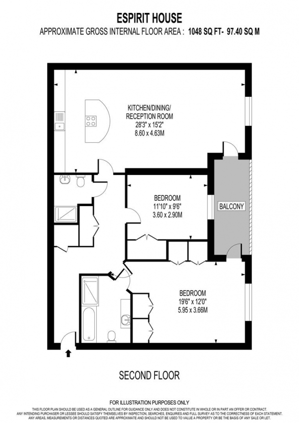 Floor Plan Image for 2 Bedroom Apartment to Rent in Keswick Road, London