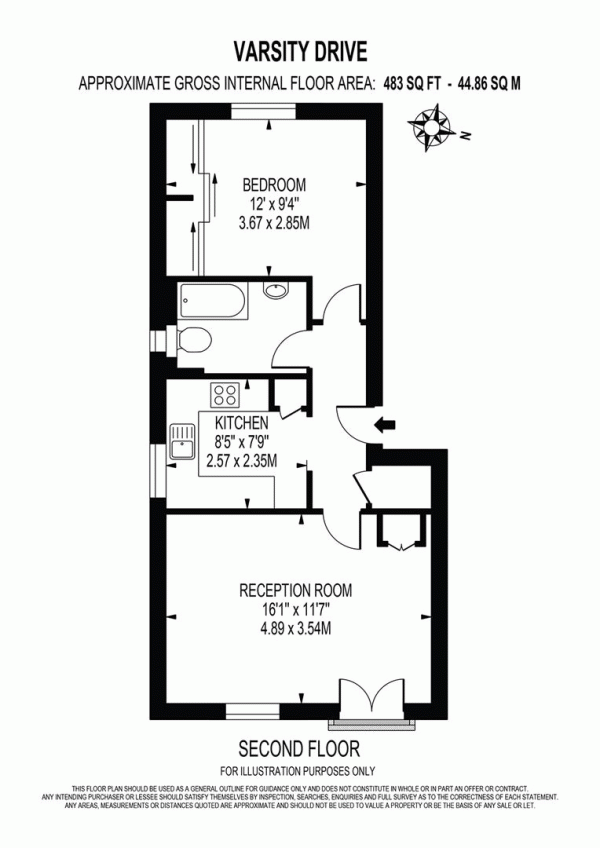 Floor Plan Image for 1 Bedroom Apartment to Rent in Varsity Drive, Twickenham