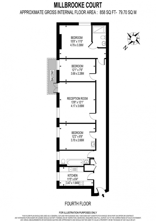 Floor Plan Image for 3 Bedroom Apartment to Rent in Keswick Road, London