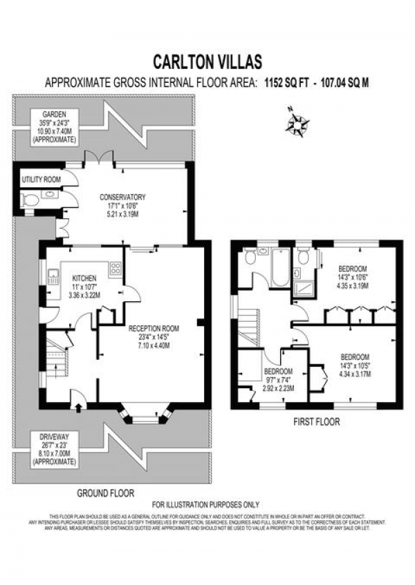 Floor Plan Image for 3 Bedroom Property to Rent in Carlton Villas, London