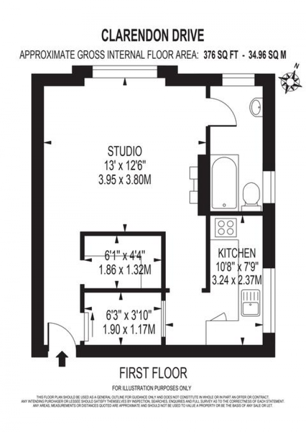 Floor Plan Image for 1 Bedroom Flat to Rent in Clarendon Drive, London