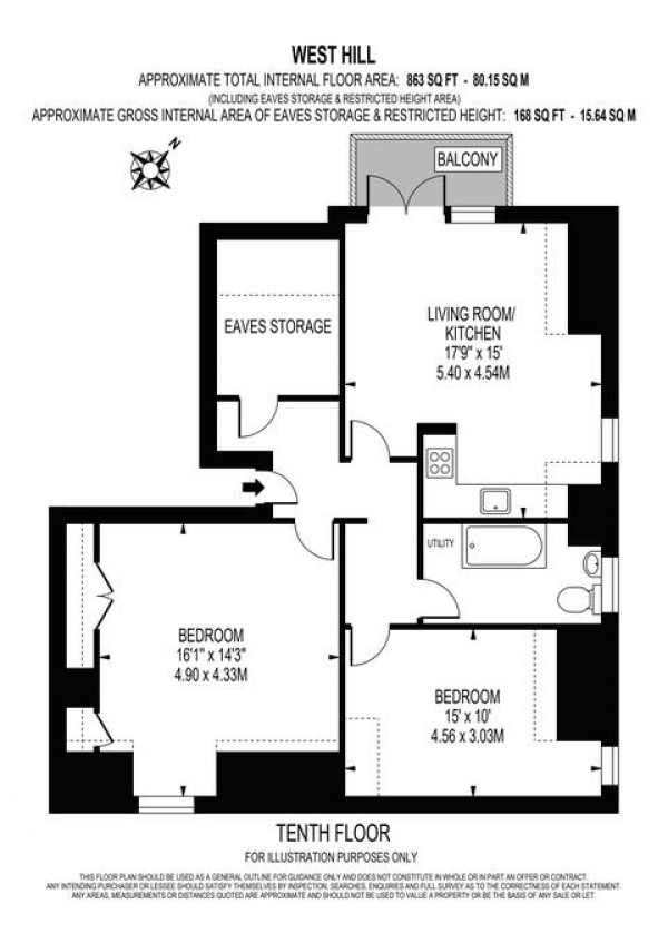 Floor Plan Image for 2 Bedroom Flat to Rent in West Hill, London