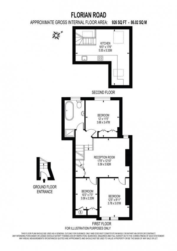 Floor Plan Image for 3 Bedroom Flat to Rent in Florian Road, London