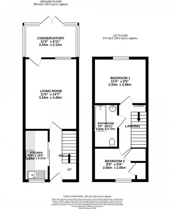 Floor Plan for 2 Bedroom Terraced House to Rent in Amethyst Grove, Waterlooville, PO7, 8SG - £208 pw | £900 pcm