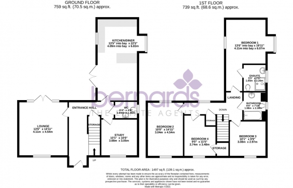 Floor Plan for 4 Bedroom Detached House for Sale in Gloucestershire Way, Waterlooville, PO7, 7FN - Guide Price &pound450,000