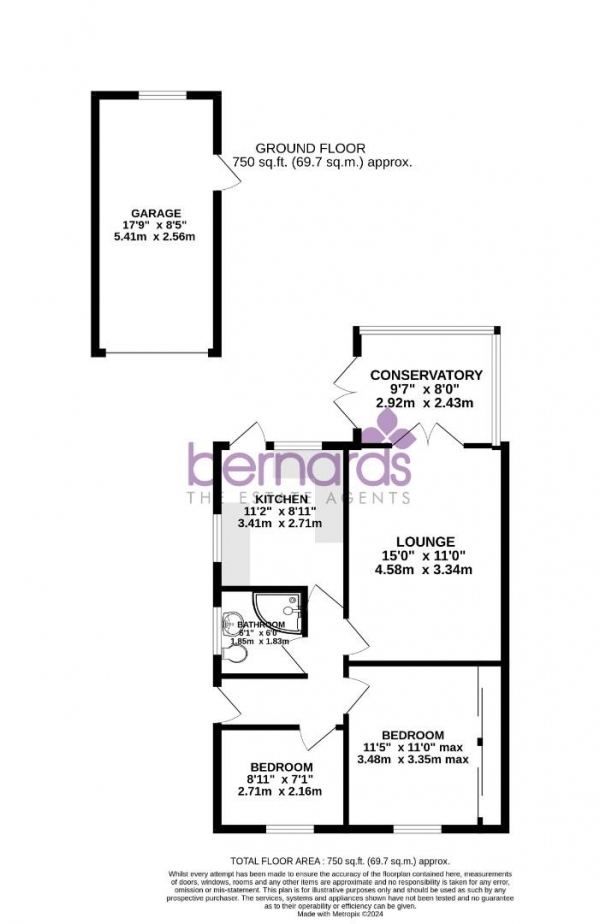 Floor Plan for 2 Bedroom Semi-Detached Bungalow for Sale in Clinton Road, Waterlooville, PO7, 6DT - Guide Price &pound325,000