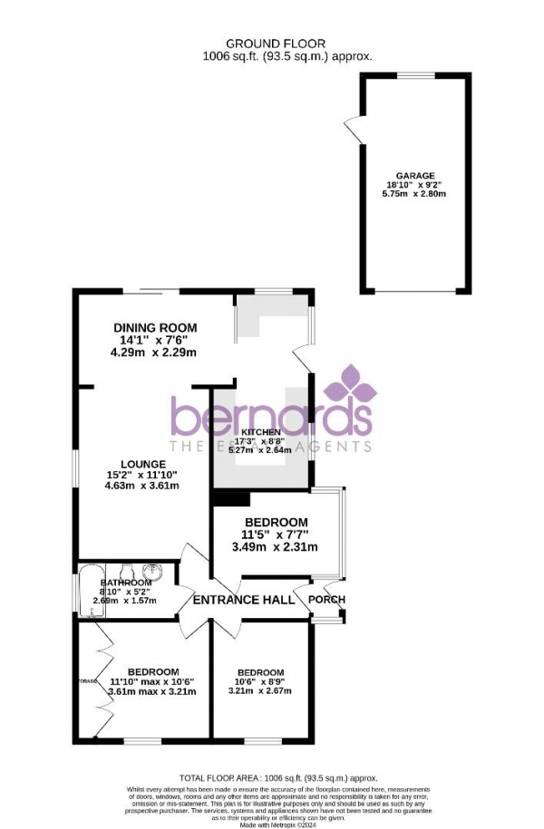 Floor Plan Image for 3 Bedroom Detached Bungalow for Sale in Verbena Crescent, Waterlooville