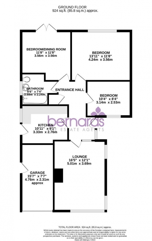 Floor Plan Image for 3 Bedroom Semi-Detached Bungalow for Sale in Milton Road, Cowplain, Waterlooville