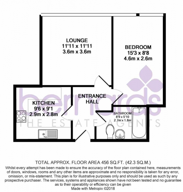 Floor Plan Image for 1 Bedroom Flat for Sale in Raebarn House, Hulbert Road, Waterlooville