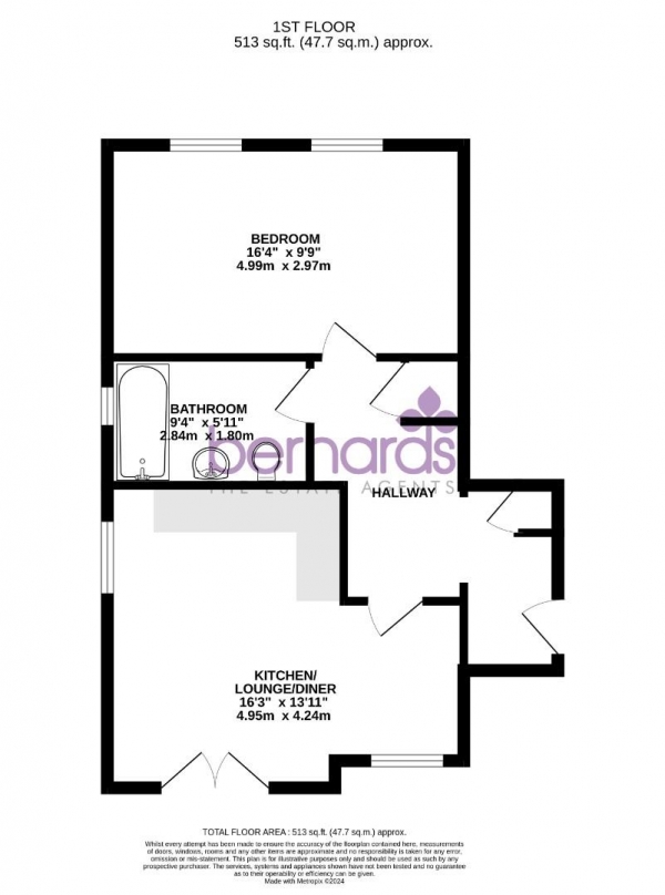 Floor Plan for 1 Bedroom Flat for Sale in West Lane, PO11, 0FP - Guide Price &pound180,000