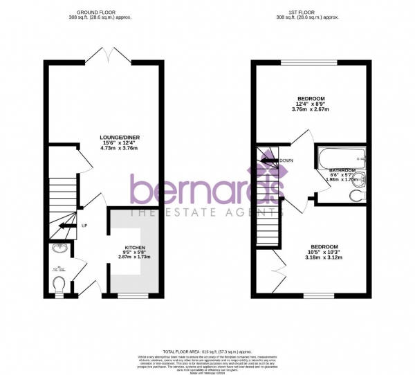 Floor Plan Image for 2 Bedroom Terraced House to Rent in Kite Close, Waterlooville